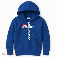 Christian Christmas Santa Hat Jesus Cross And Snow Kids Hoodie thumb 0
