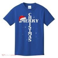 Christian Christmas Santa Hat Jesus Cross And Snow Kids T-Shirt thumb 0