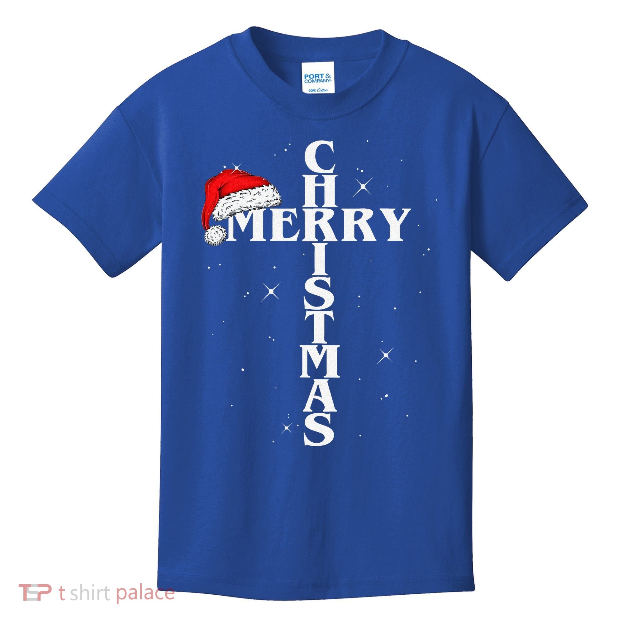 Christian Christmas Santa Hat Jesus Cross And Snow Kids T-Shirt
