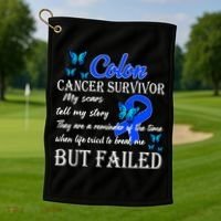 Colon Cancer Survivor My Scars Tell My Story Golf Towel thumb 1