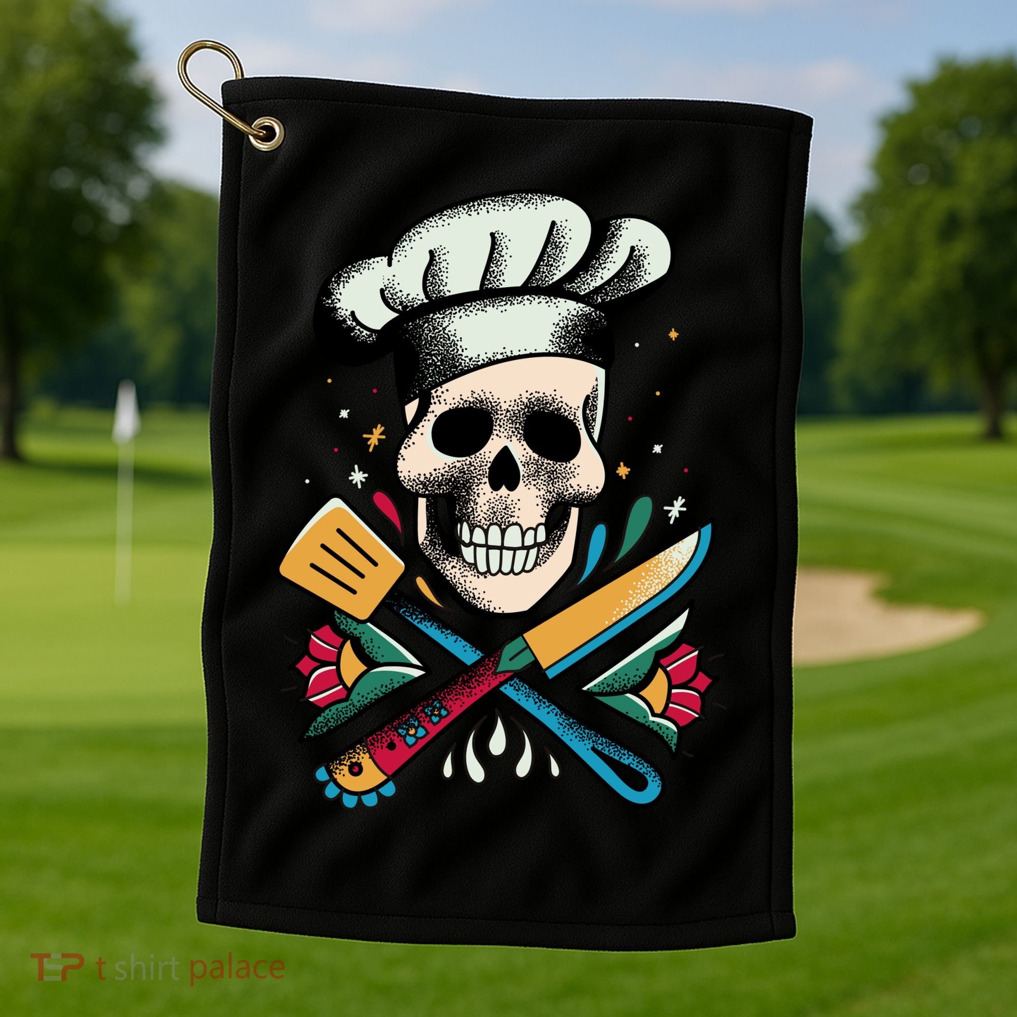 Cooking Chef Skull Golf Towel