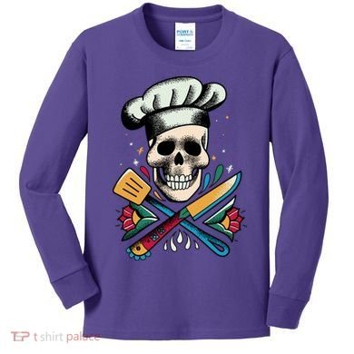 Cooking Chef Skull Kids Long Sleeve Shirt