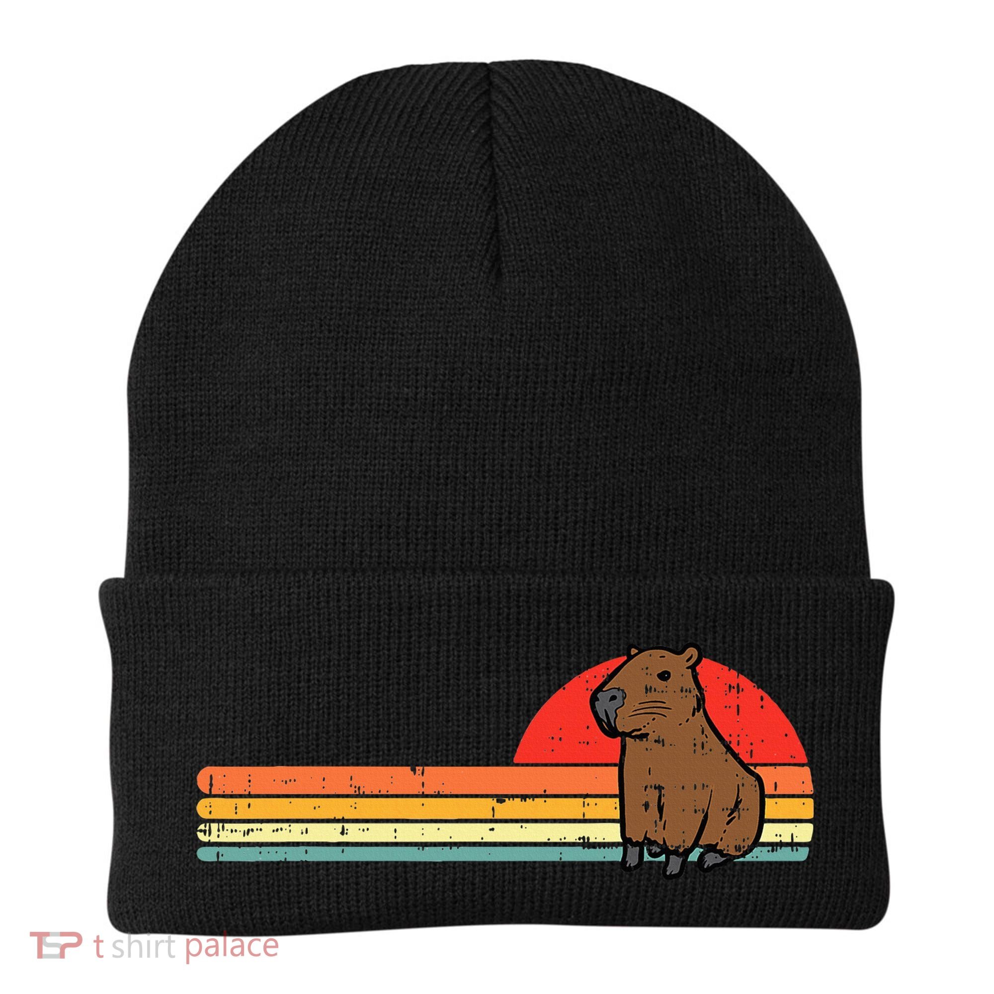 Capybara Chest Sunset Retro Capy Rodent Beanie