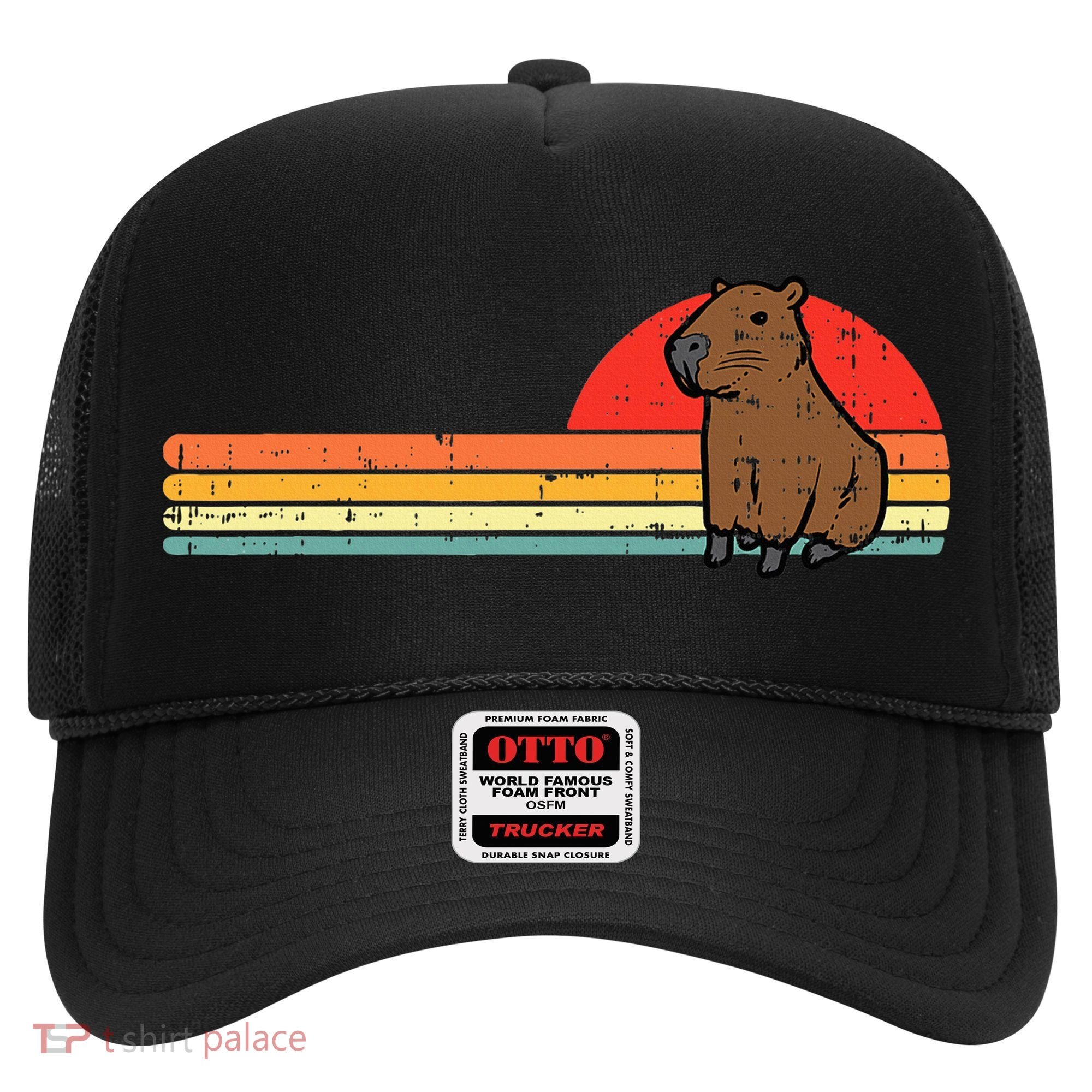 Capybara Chest Sunset Retro Capy Rodent Hat