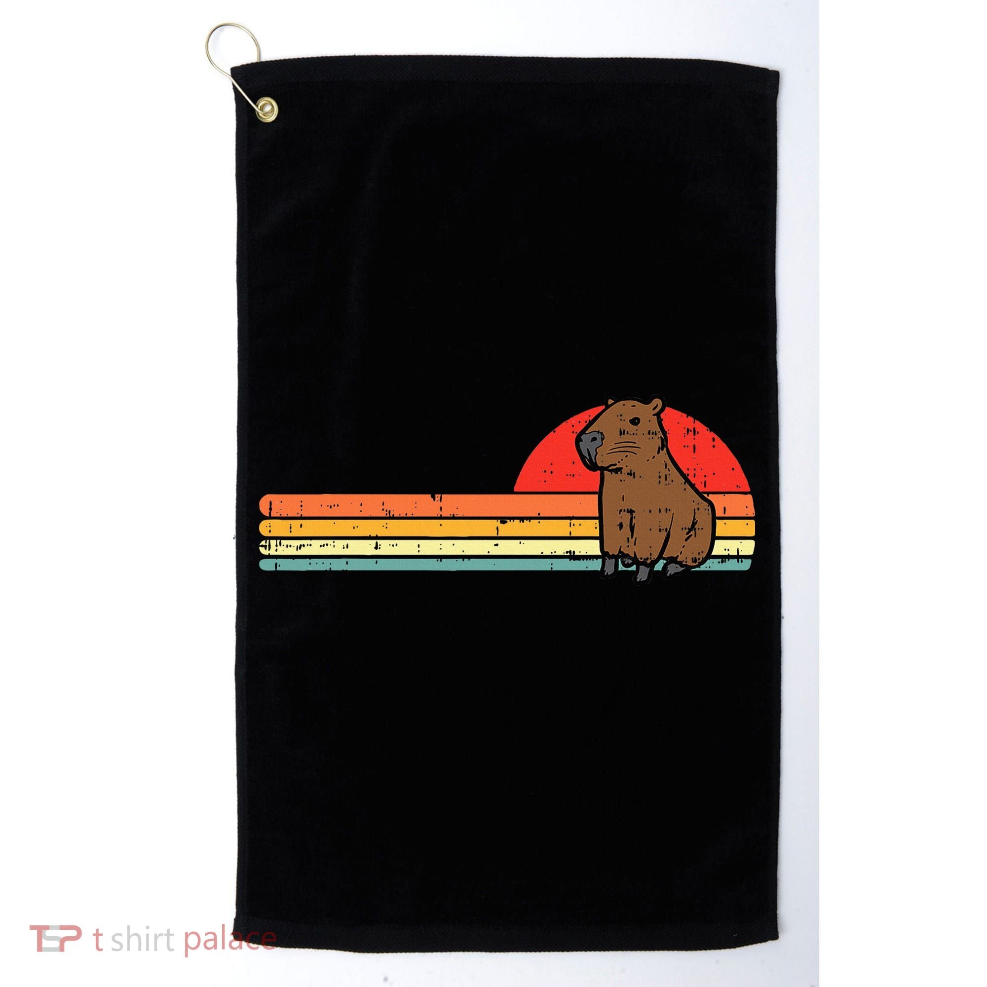 Capybara Chest Sunset Retro Capy Rodent Golf Towel