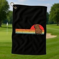 Capybara Chest Sunset Retro Capy Rodent Golf Towel thumb 1