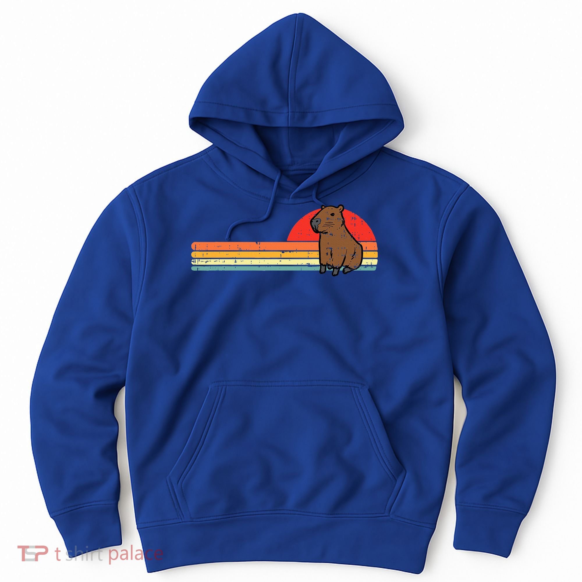 Capybara Chest Sunset Retro Capy Rodent Hoodie