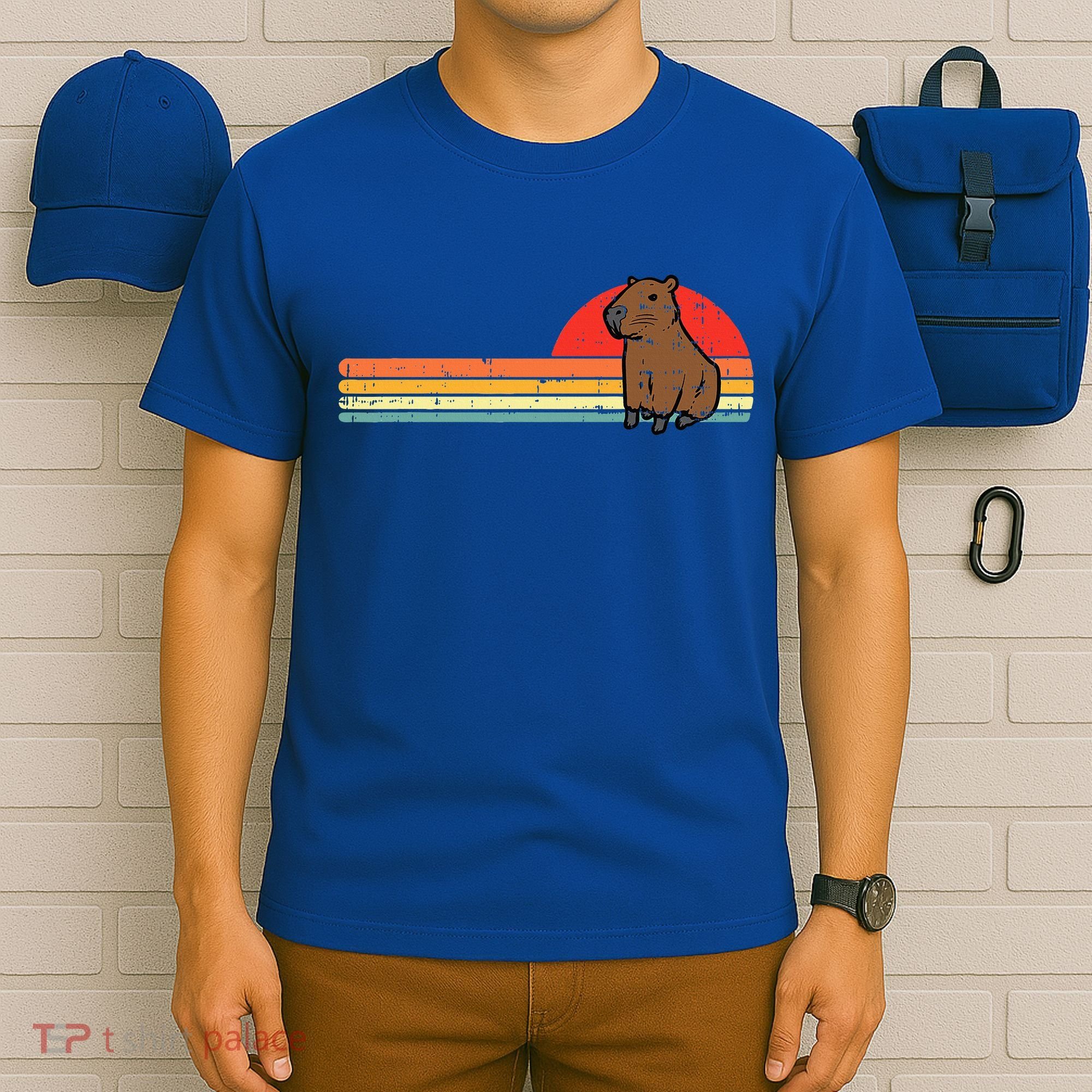 Capybara Chest Sunset Retro Capy Rodent T-Shirt