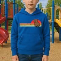 Capybara Chest Sunset Retro Capy Rodent Kids Hoodie thumb 2