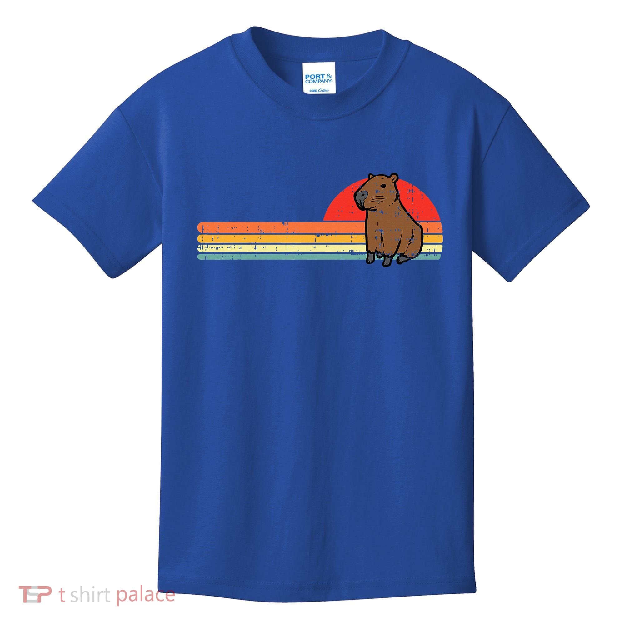 Capybara Chest Sunset Retro Capy Rodent Kids T-Shirt