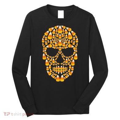 Candy Corn Skull Skeleton Halloween Funny Costume Long Sleeve Shirt
