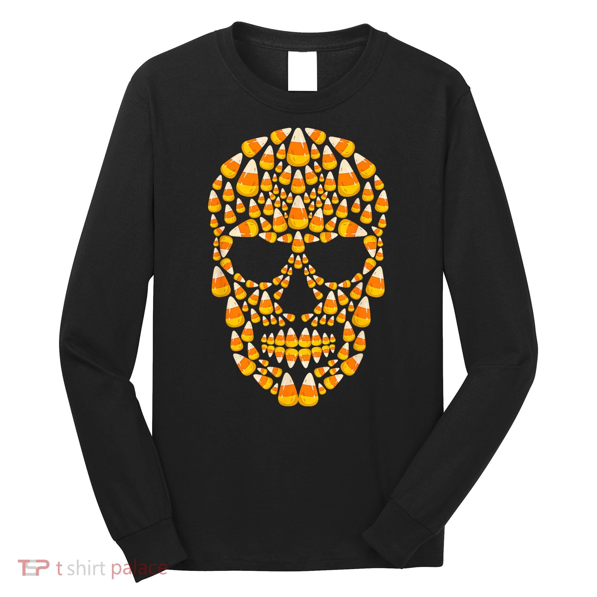 Candy Corn Skull Skeleton Halloween Funny Costume Long Sleeve Shirt
