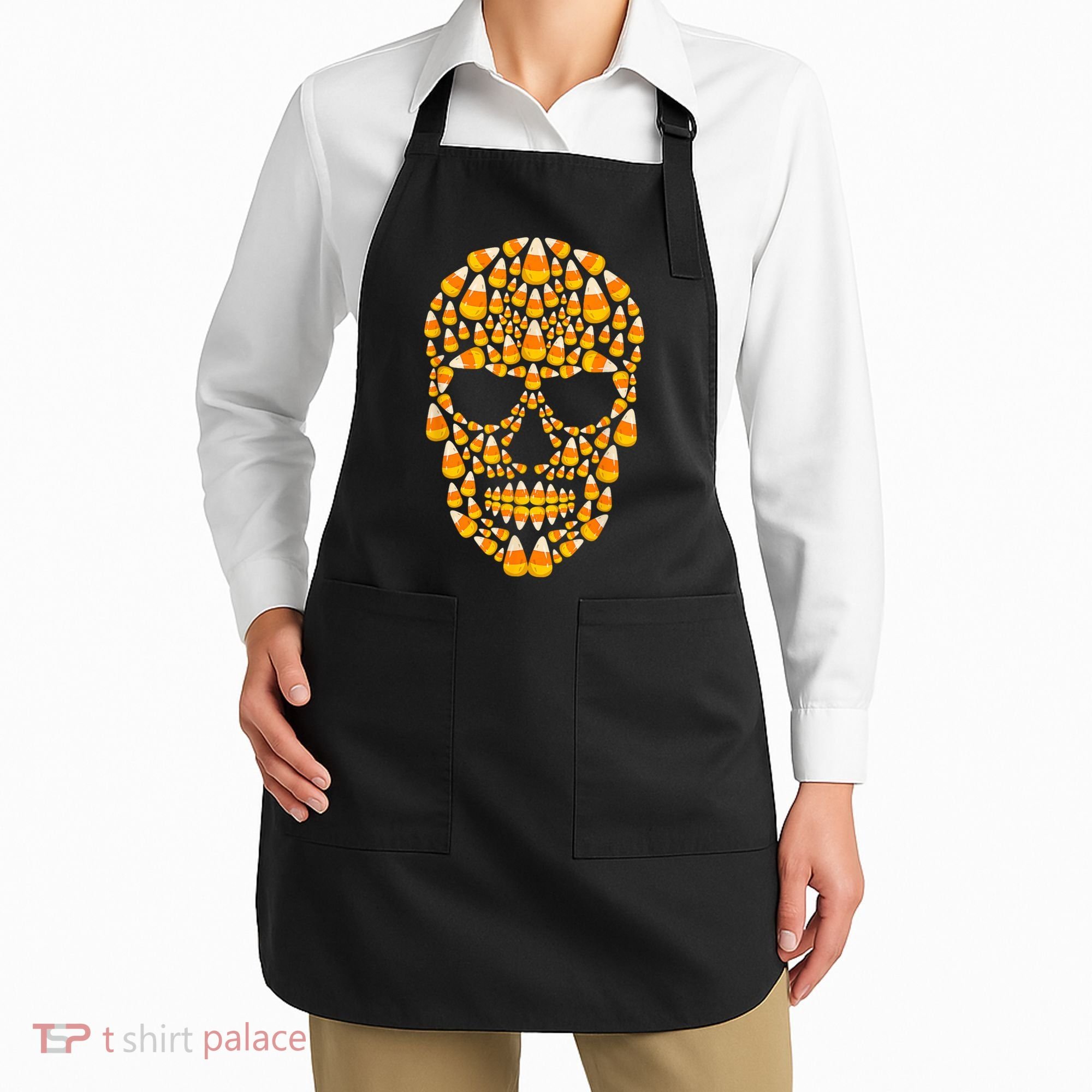 Candy Corn Skull Skeleton Halloween Funny Costume Apron