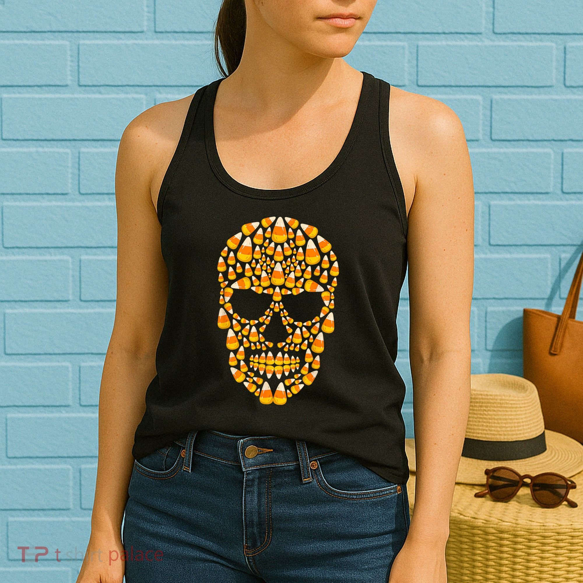Candy Corn Skull Skeleton Halloween Funny Costume Women's Tank Top