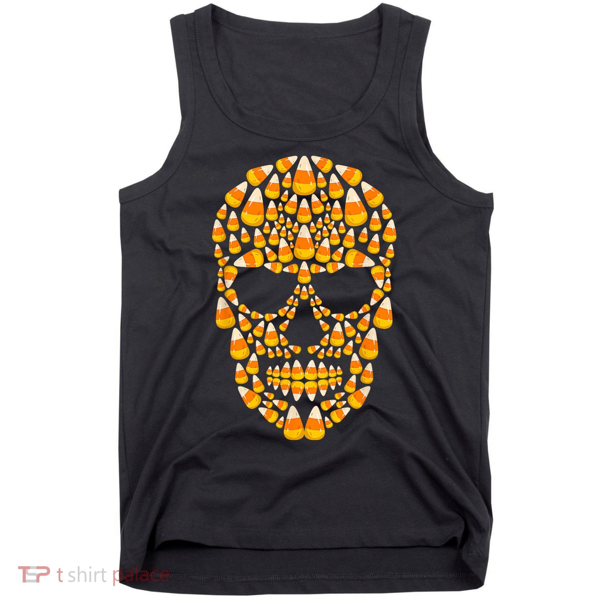 Candy Corn Skull Skeleton Halloween Funny Costume Tank Top