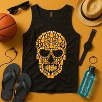 Candy Corn Skull Skeleton Halloween Funny Costume Tank Top thumb 4
