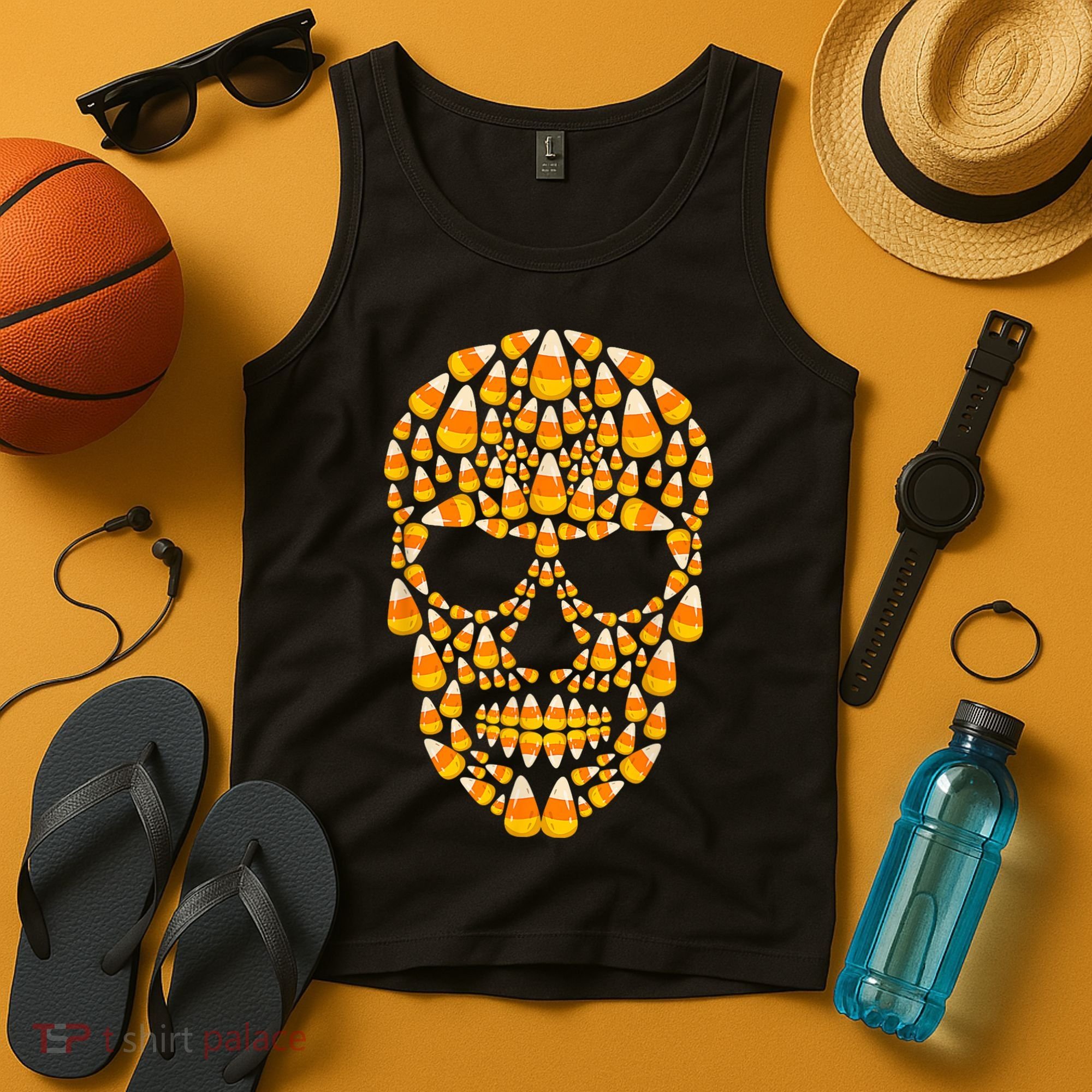 Candy Corn Skull Skeleton Halloween Funny Costume Tank Top