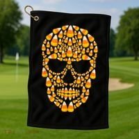 Candy Corn Skull Skeleton Halloween Funny Costume Golf Towel thumb 1