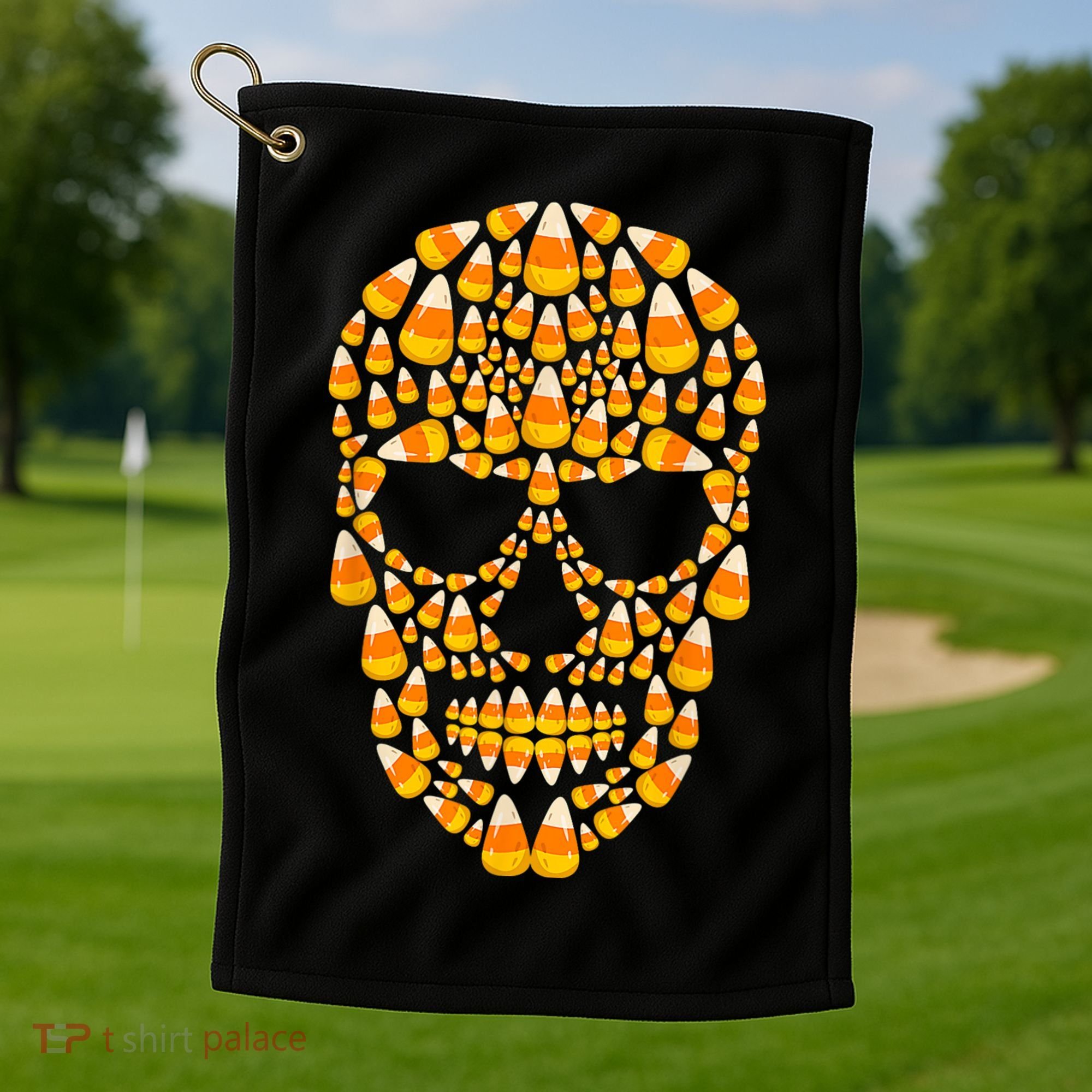 Candy Corn Skull Skeleton Halloween Funny Costume Golf Towel