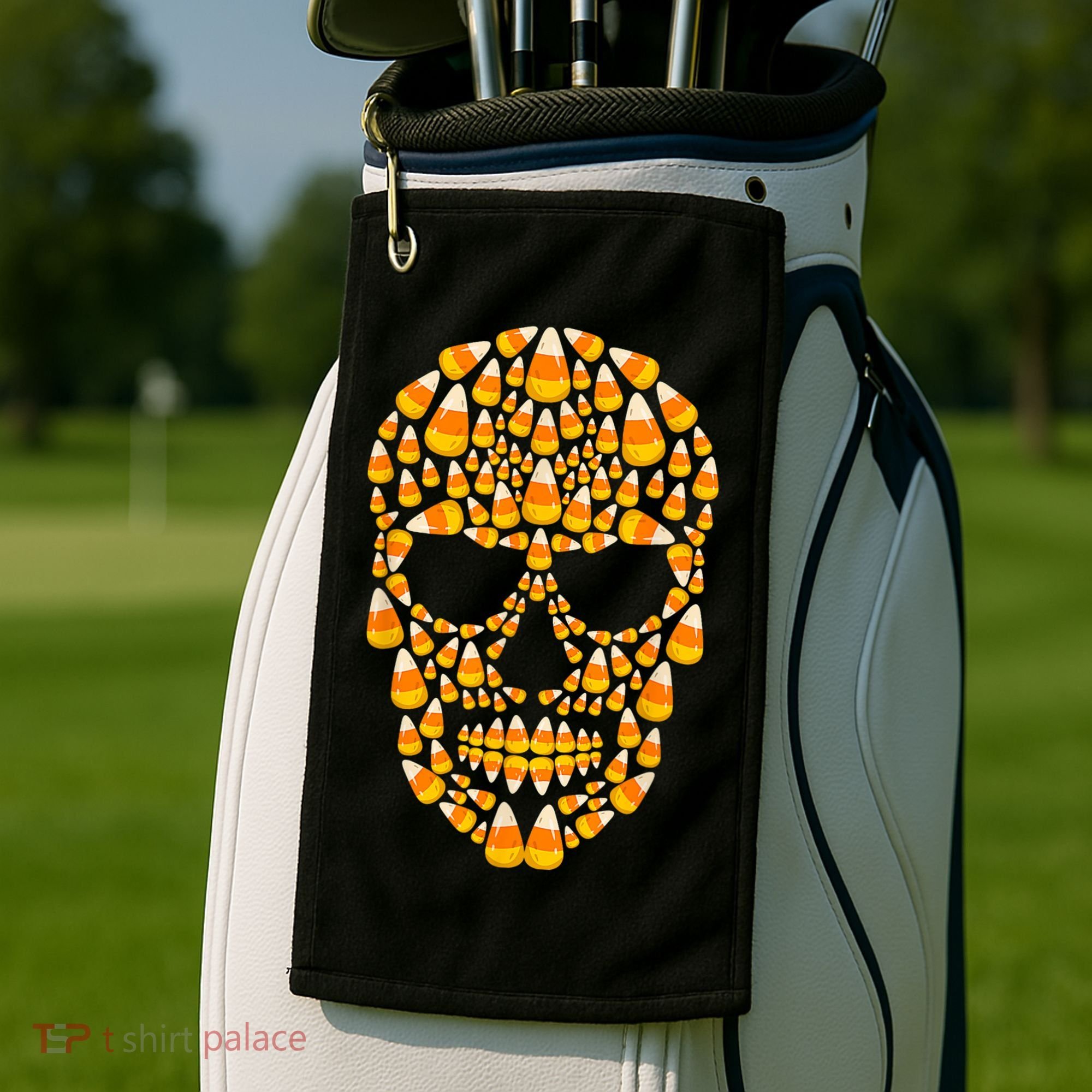 Candy Corn Skull Skeleton Halloween Funny Costume Golf Towel