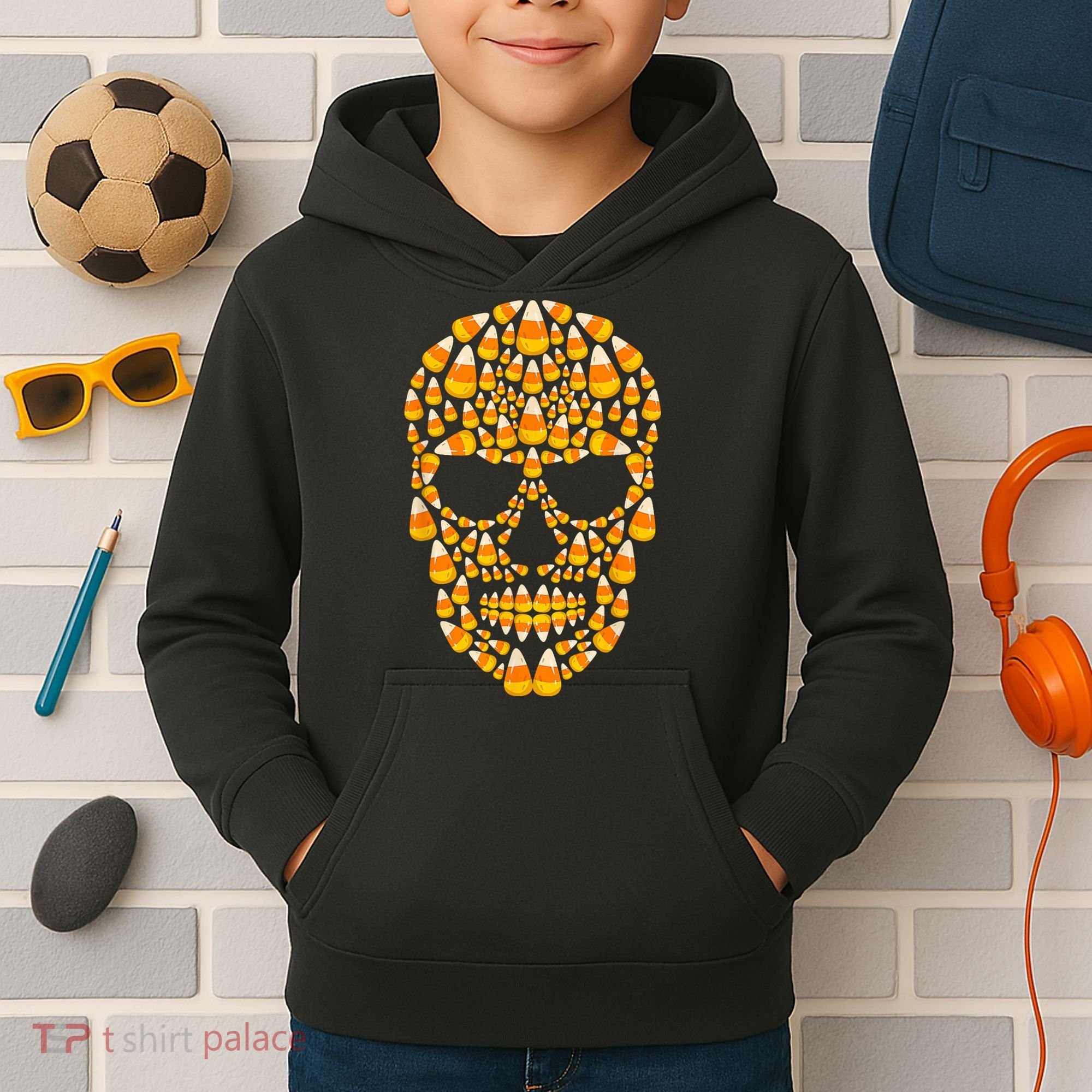 Candy Corn Skull Skeleton Halloween Funny Costume Kids Hoodie