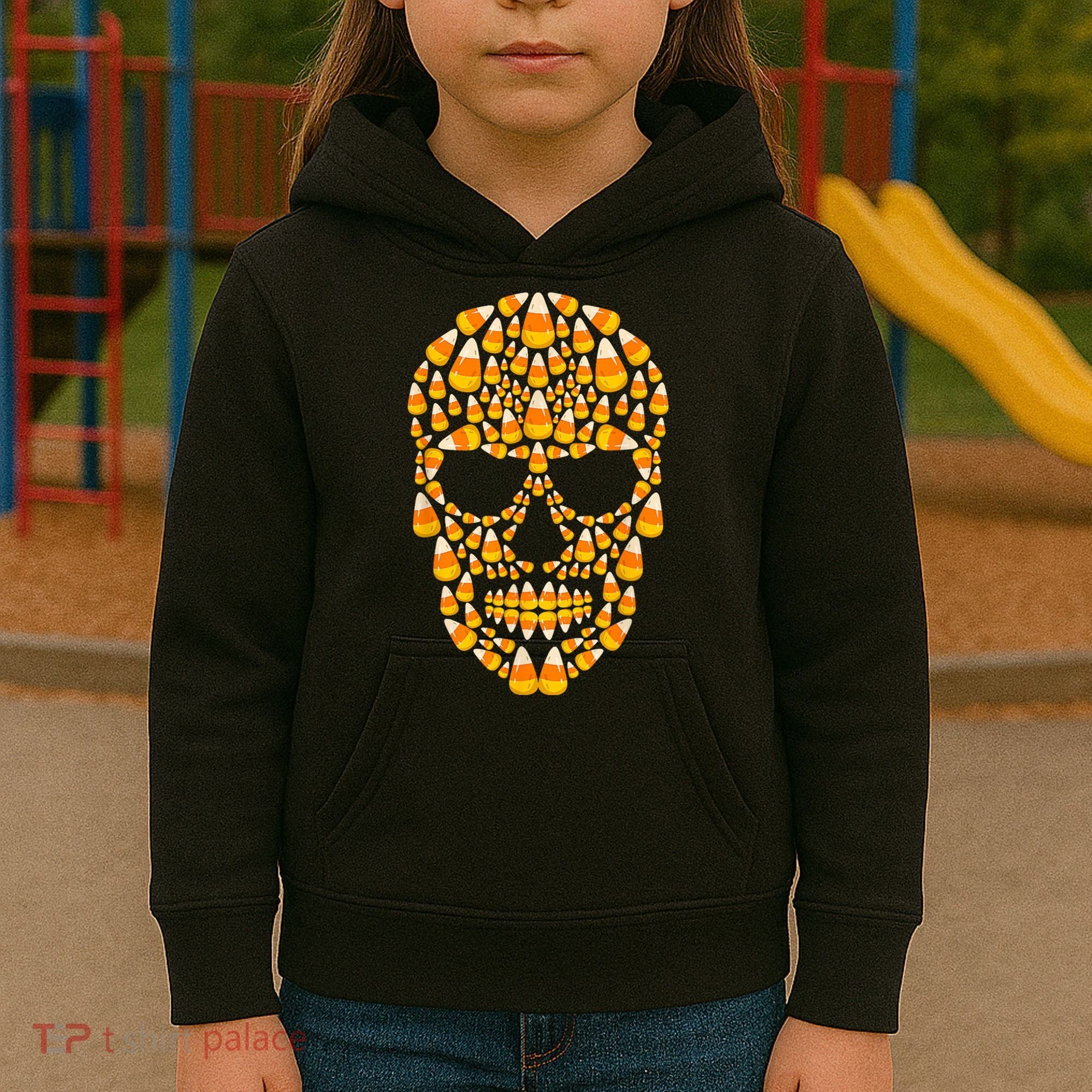 Candy Corn Skull Skeleton Halloween Funny Costume Kids Hoodie