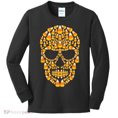 Candy Corn Skull Skeleton Halloween Funny Costume Kids Long Sleeve Shirt