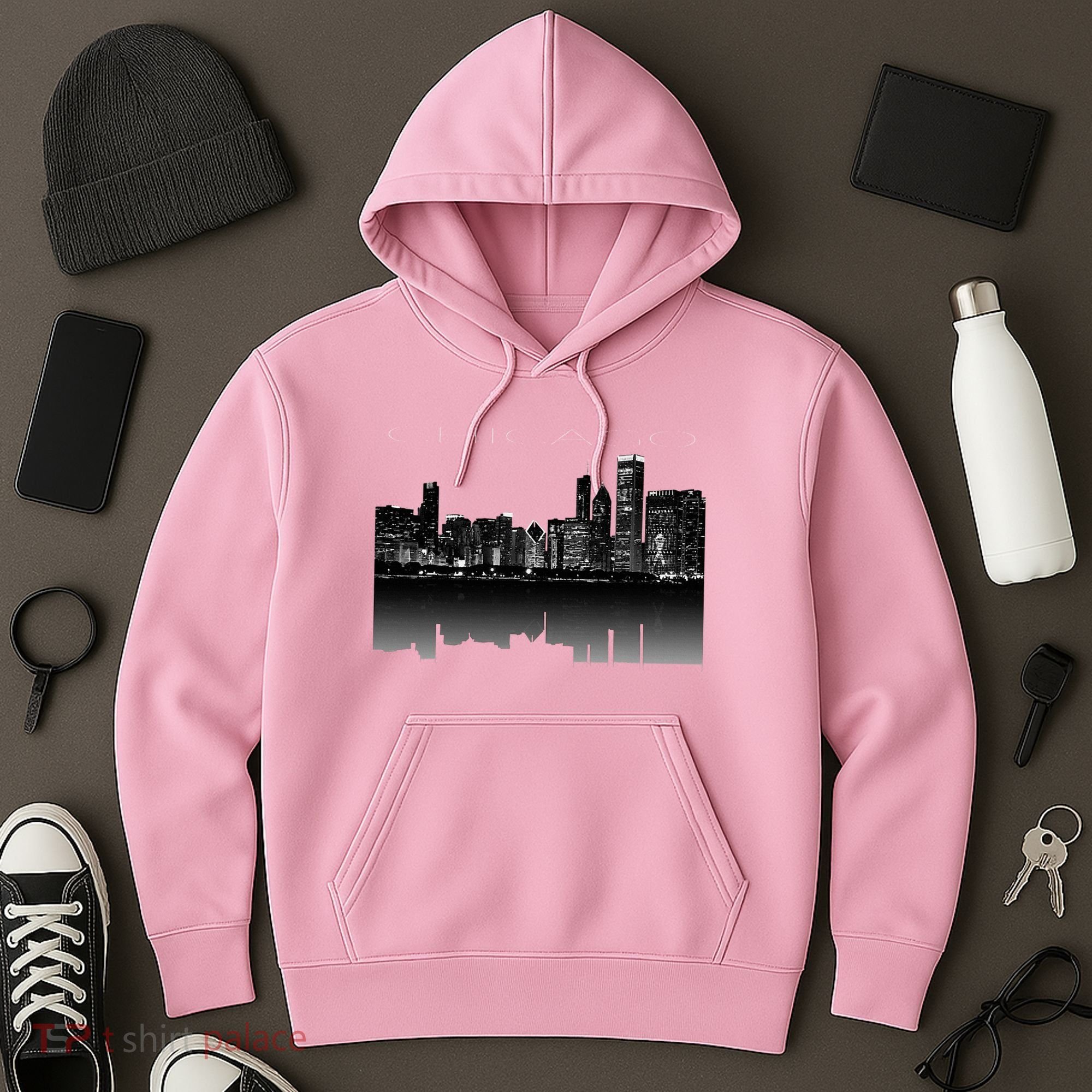 Chicago City Skyline Lights At Night Hoodie
