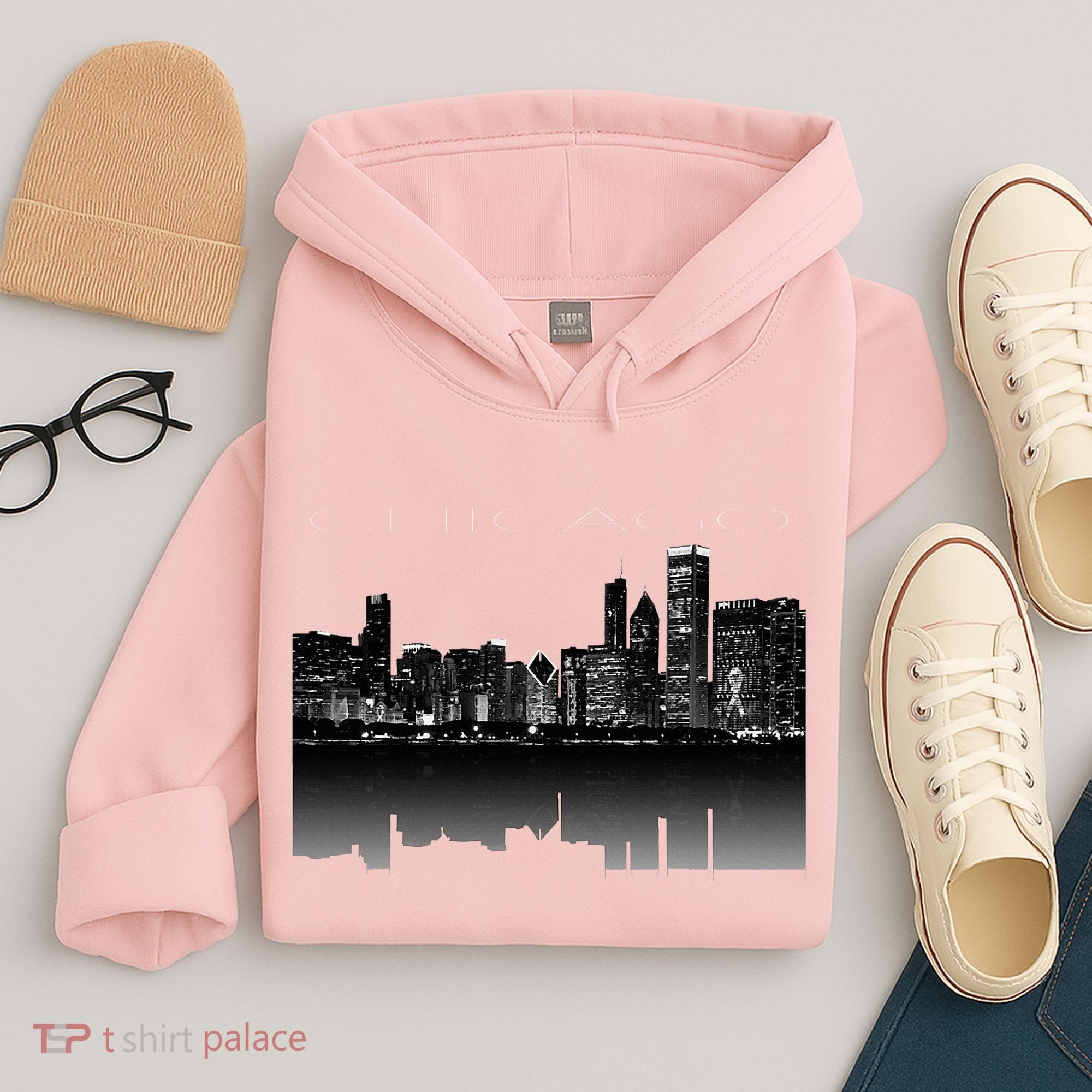 Chicago City Skyline Lights At Night Hoodie