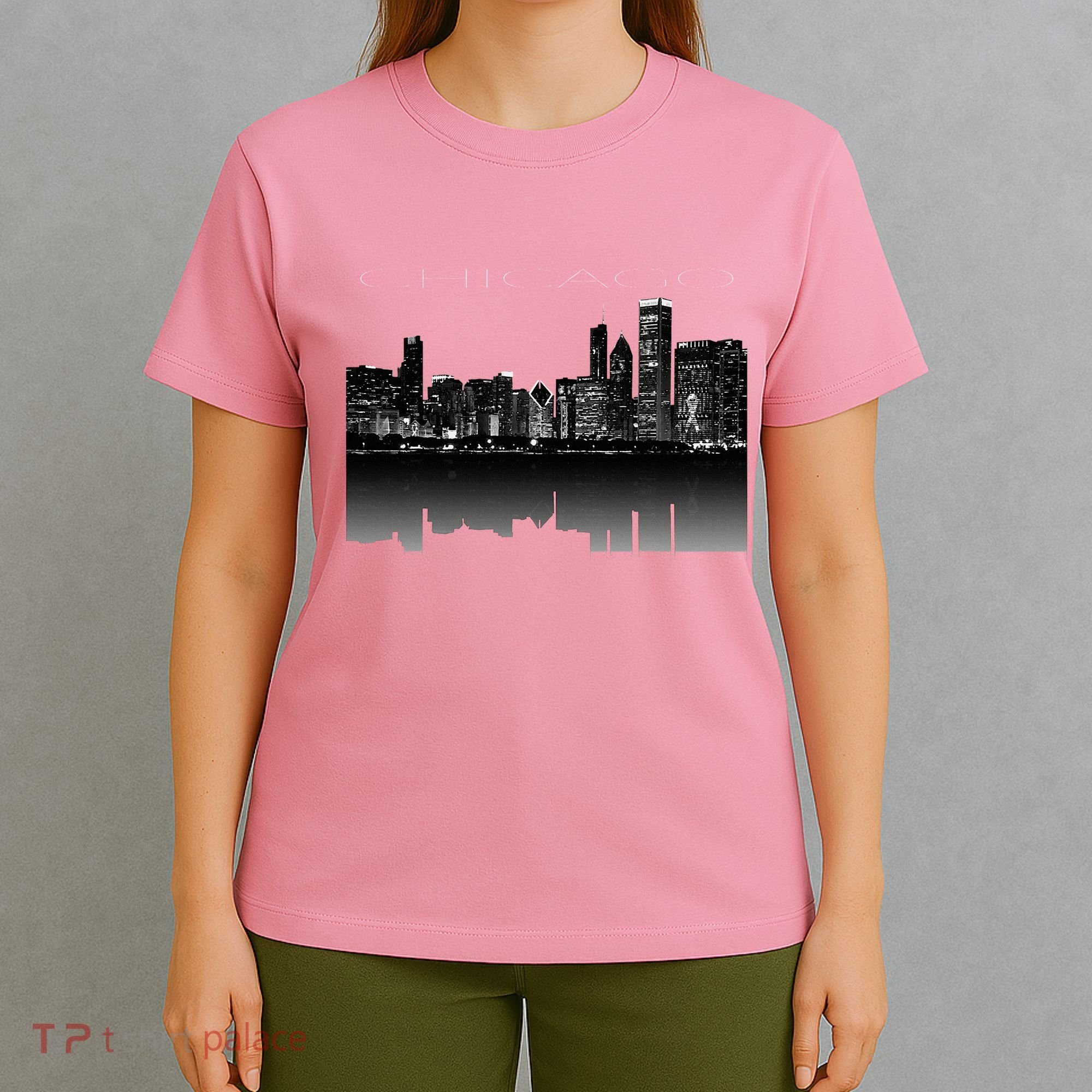 Chicago City Skyline Lights At Night T-Shirt
