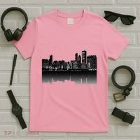 Chicago City Skyline Lights At Night T-Shirt thumb 5