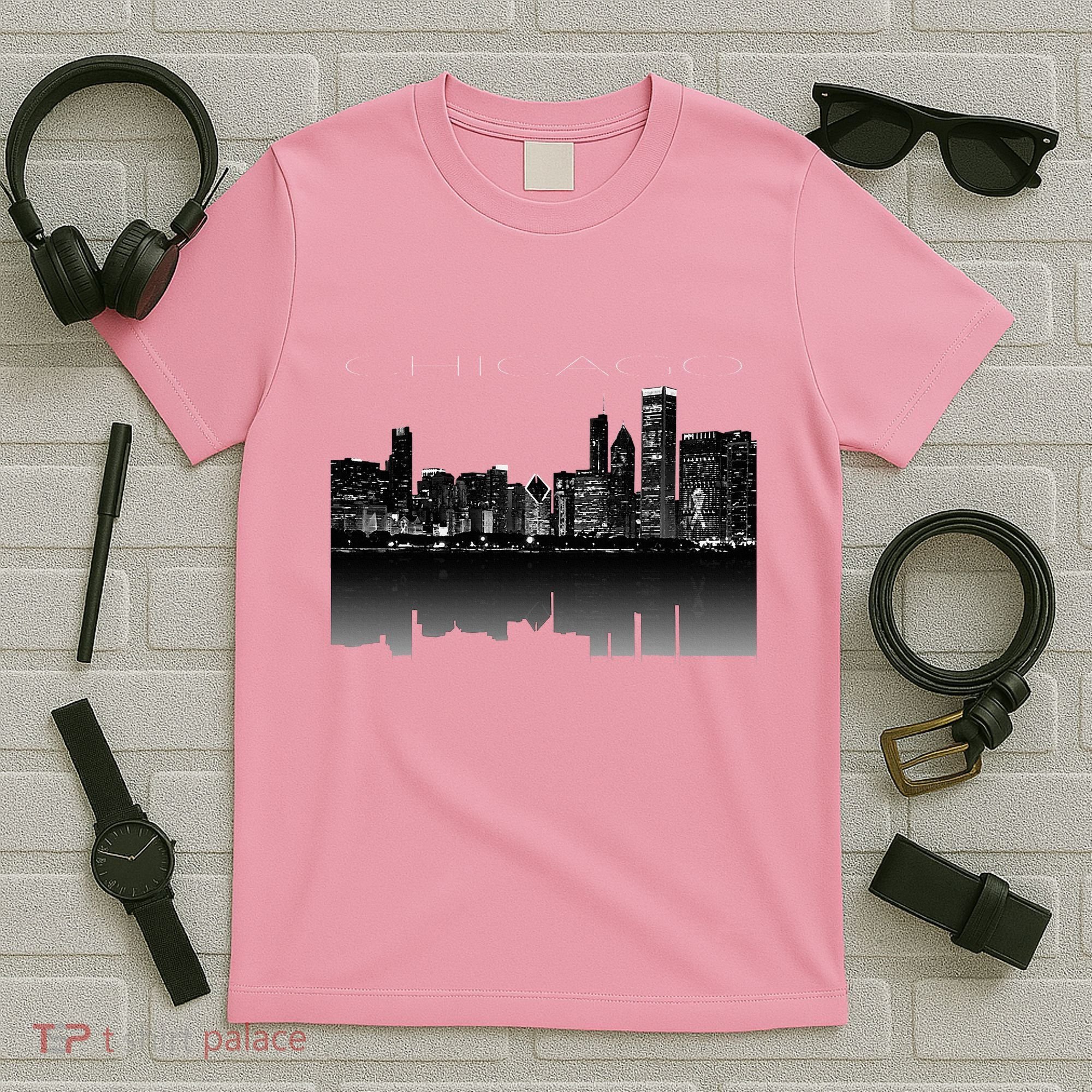 Chicago City Skyline Lights At Night T-Shirt