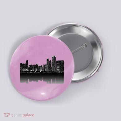 Chicago City Skyline Lights At Night Button