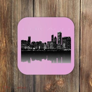 Chicago City Skyline Lights At Night Coaster