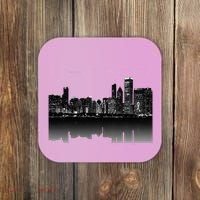 Chicago City Skyline Lights At Night Coaster thumb 0