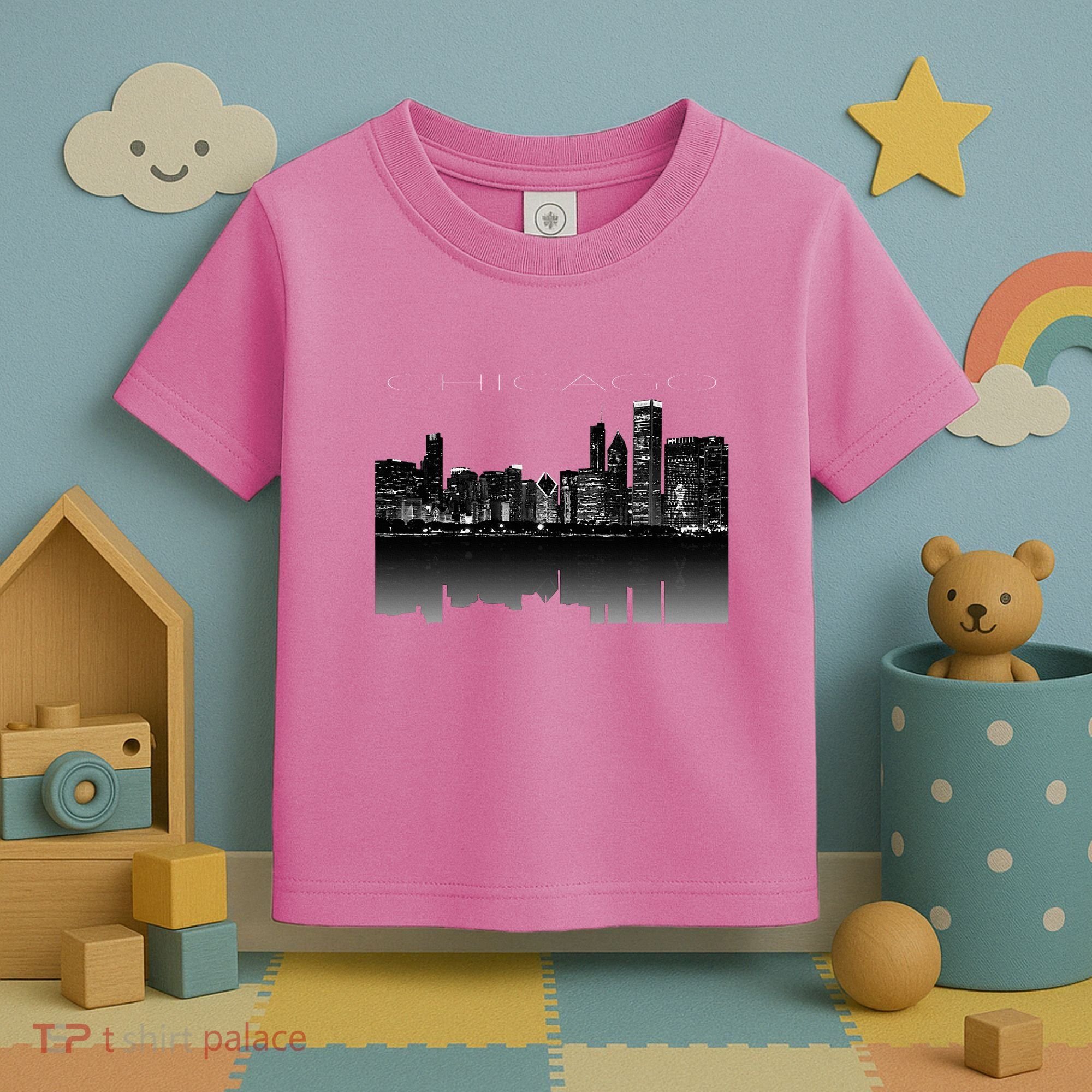 Chicago City Skyline Lights At Night Toddler T-Shirt