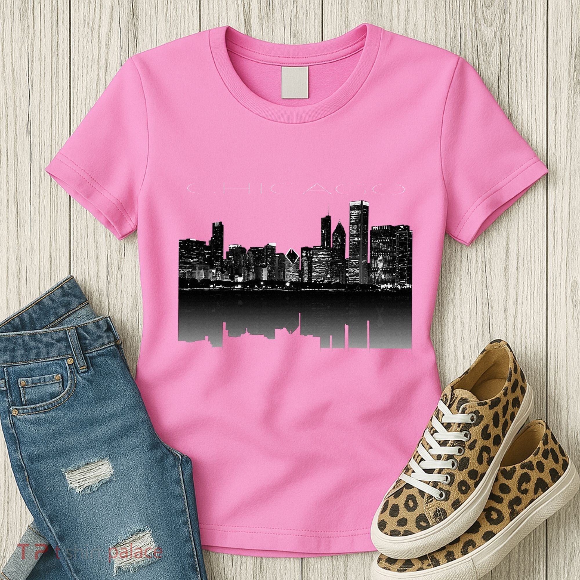 Chicago City Skyline Lights At Night Women's T-Shirt