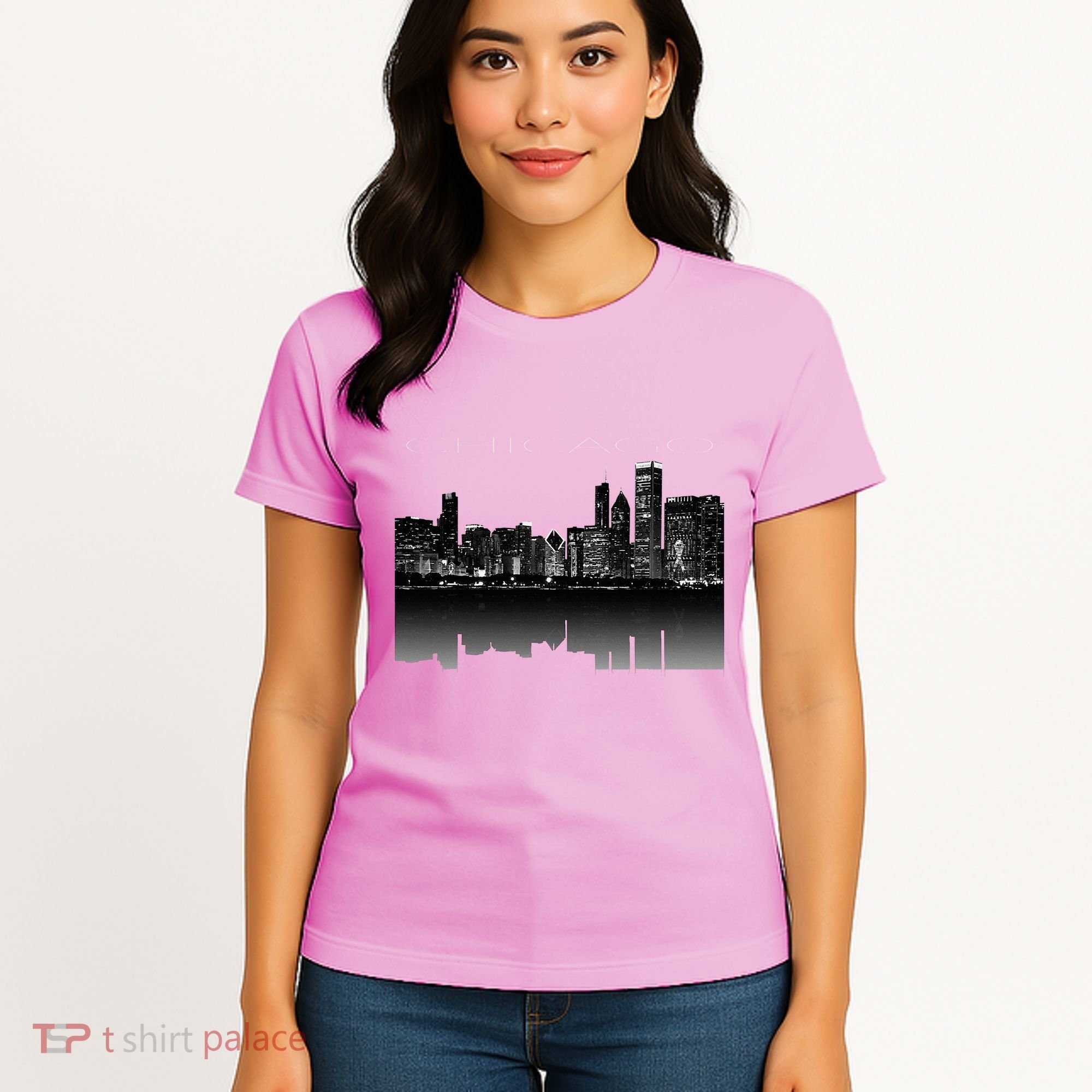 Chicago City Skyline Lights At Night Women's T-Shirt