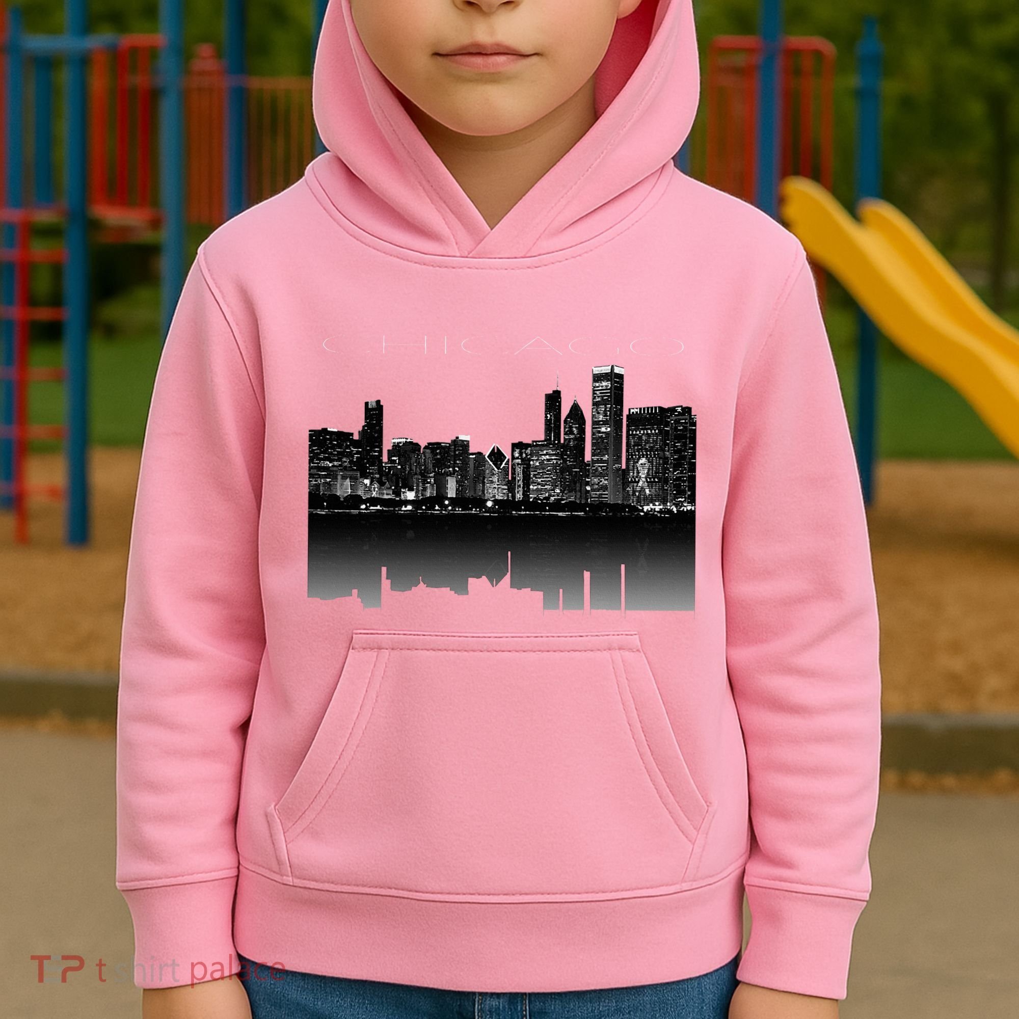 Chicago City Skyline Lights At Night Kids Hoodie