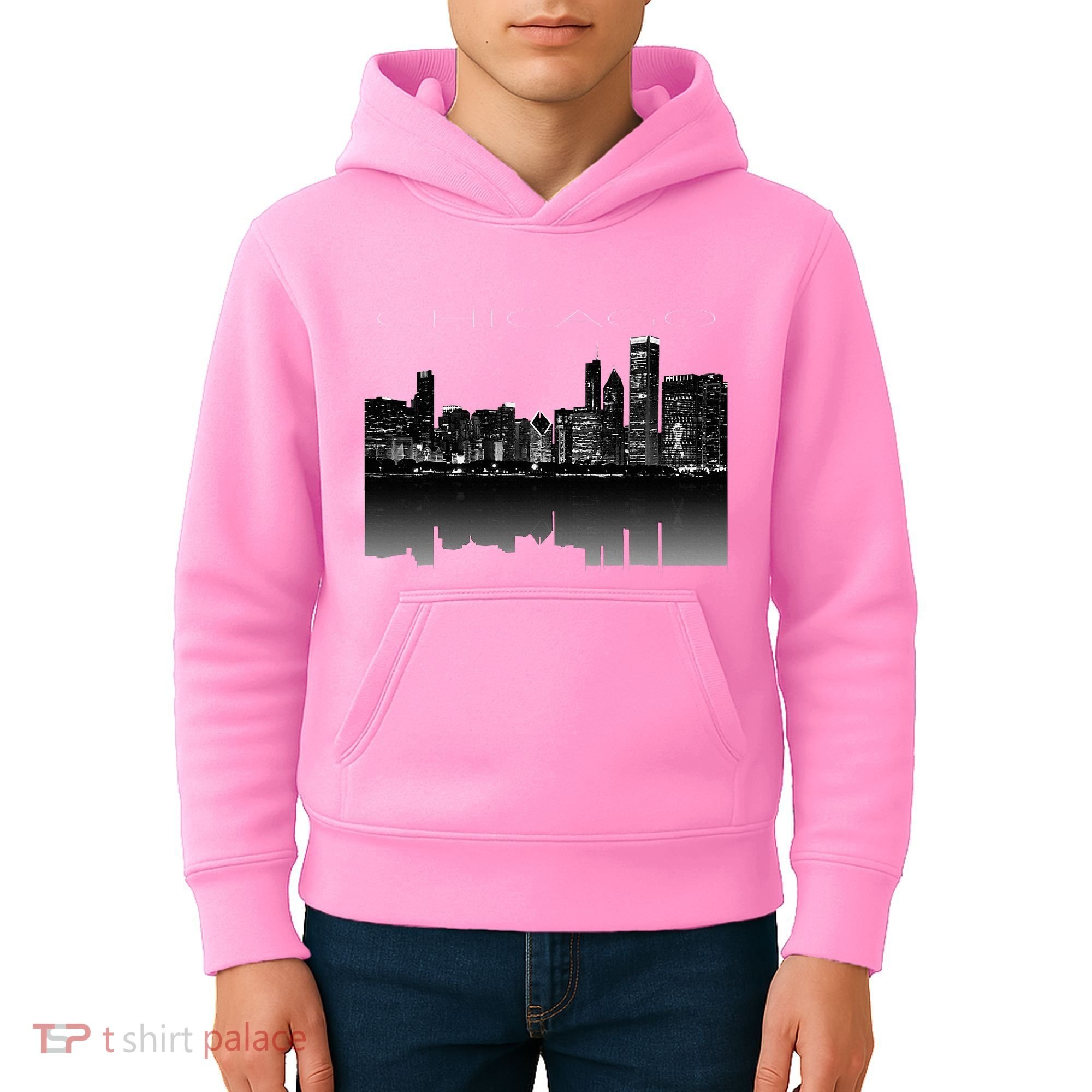 Chicago City Skyline Lights At Night Kids Hoodie
