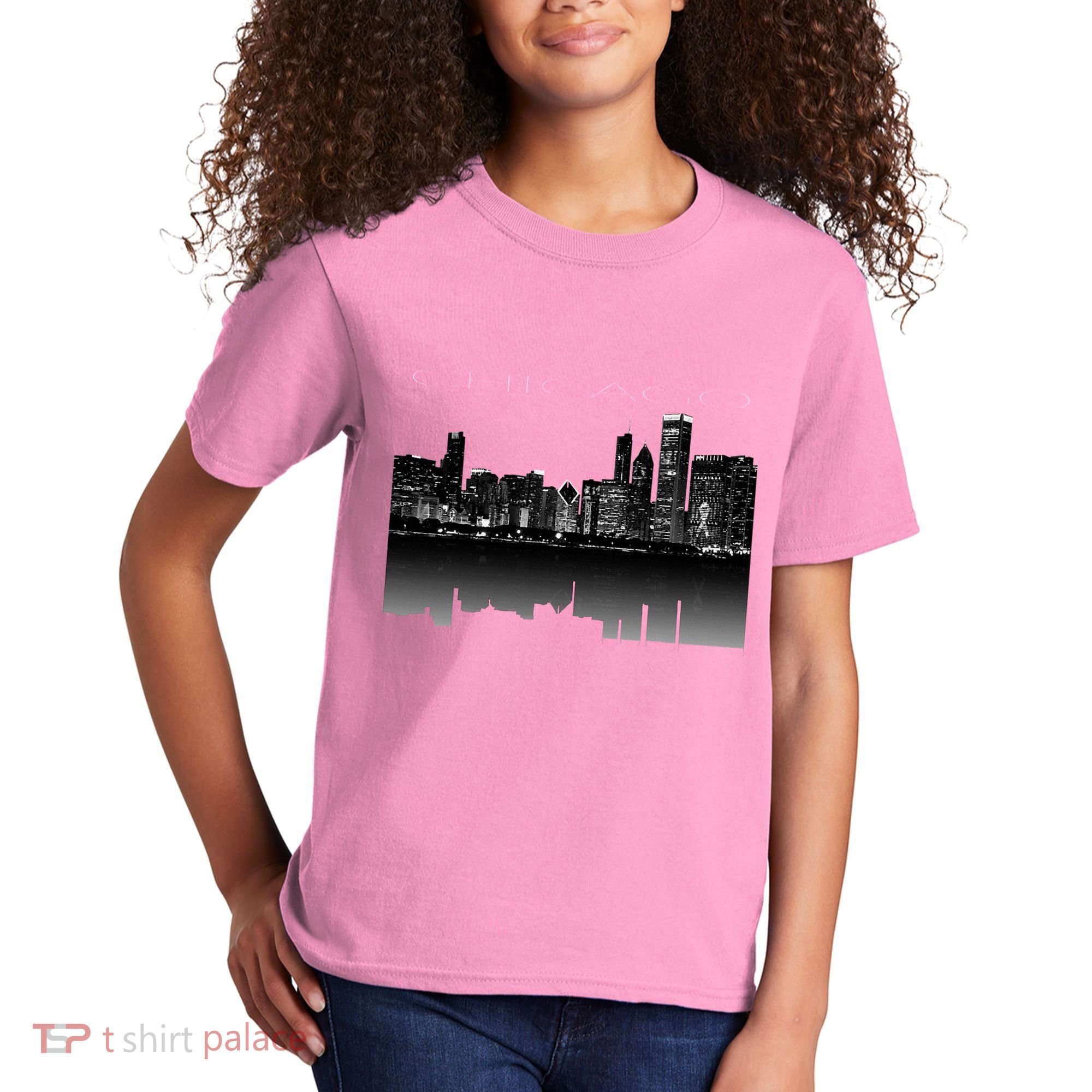 Chicago City Skyline Lights At Night Kids T-Shirt