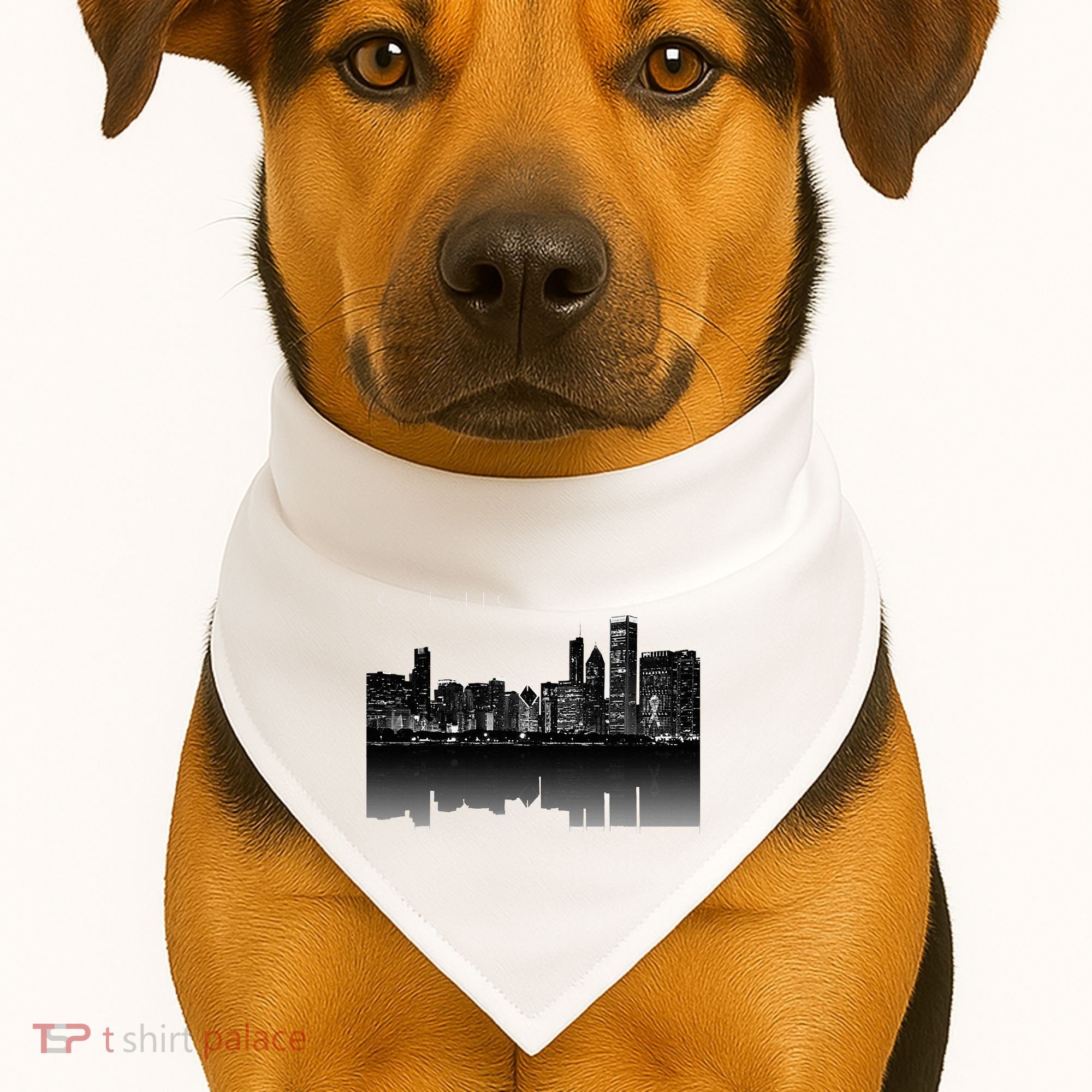 Chicago City Skyline Lights At Night USA-Made Doggie Bandana
