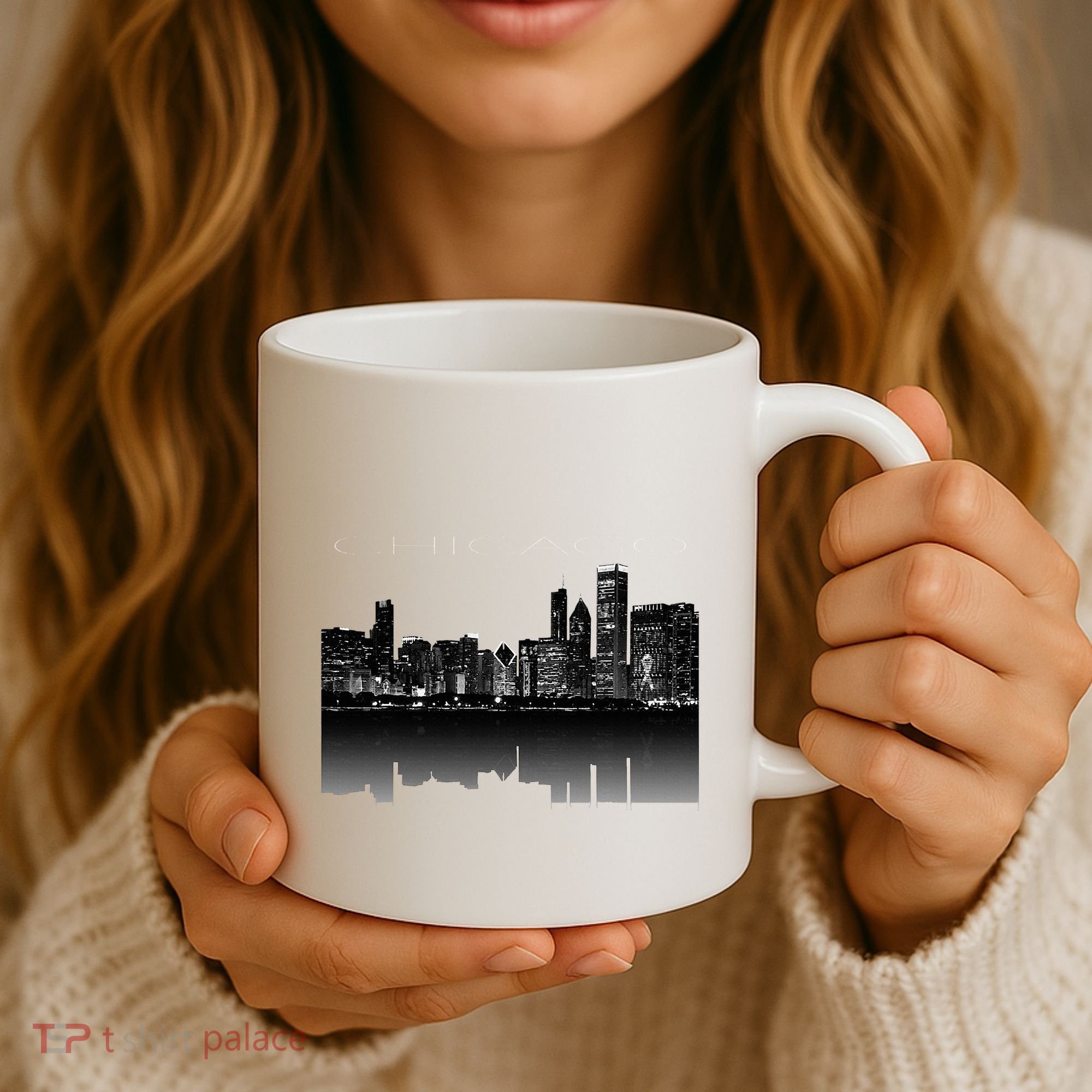Chicago City Skyline Lights At Night Coffee Mug