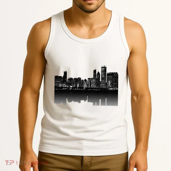 Chicago City Skyline Lights At Night Tank Top