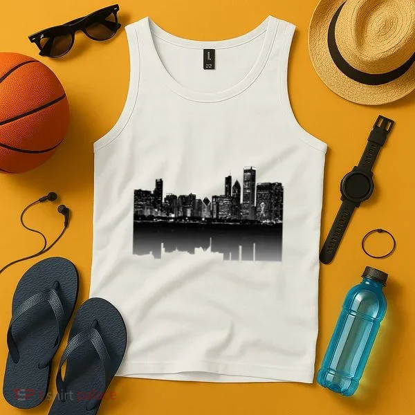 Chicago City Skyline Lights At Night Tank Top