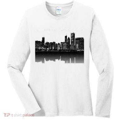 Chicago City Skyline Lights At Night Women's Long Sleeve Shirt