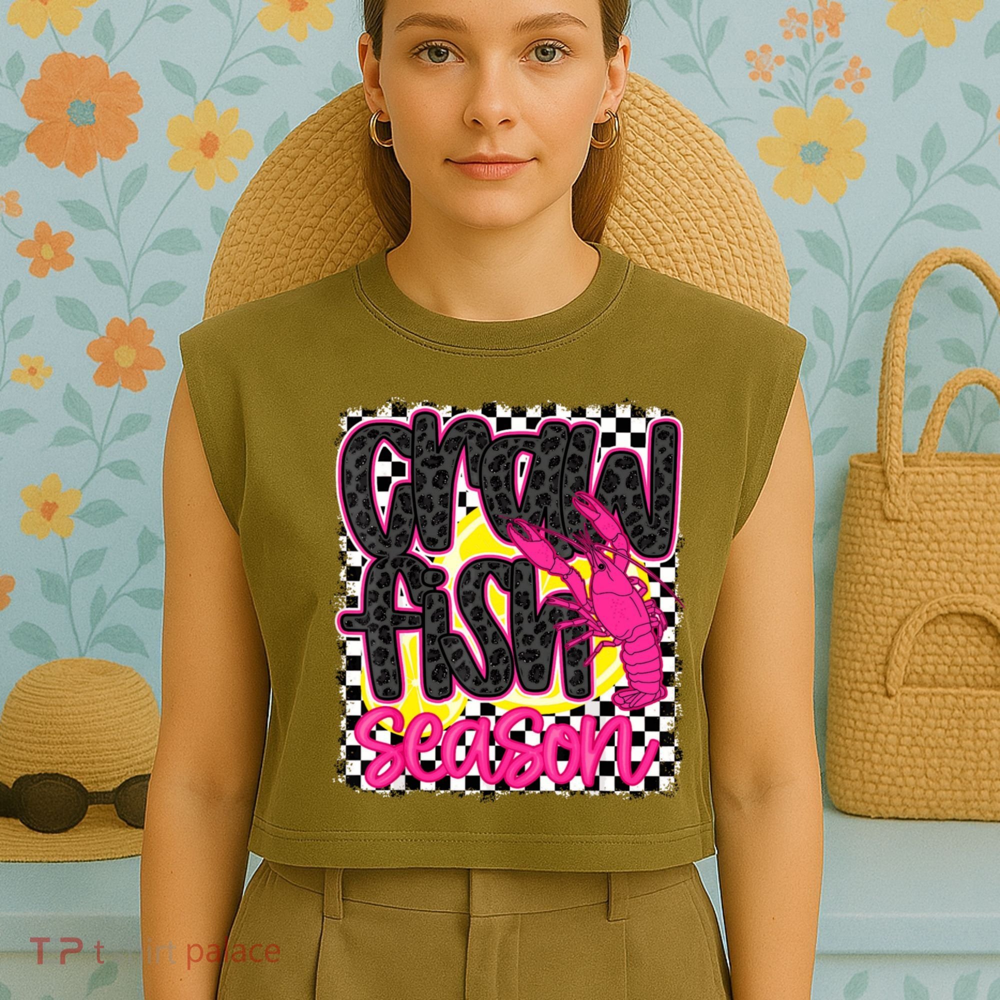 Cute Crawfish Season Garment-Dyed Women's Muscle Tee