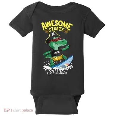 Cool Crocodile Surfing Baby Bodysuit