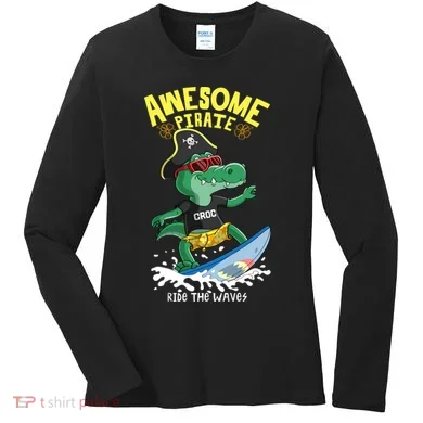 Cool Crocodile Surfing Women's Long Sleeve Shirt