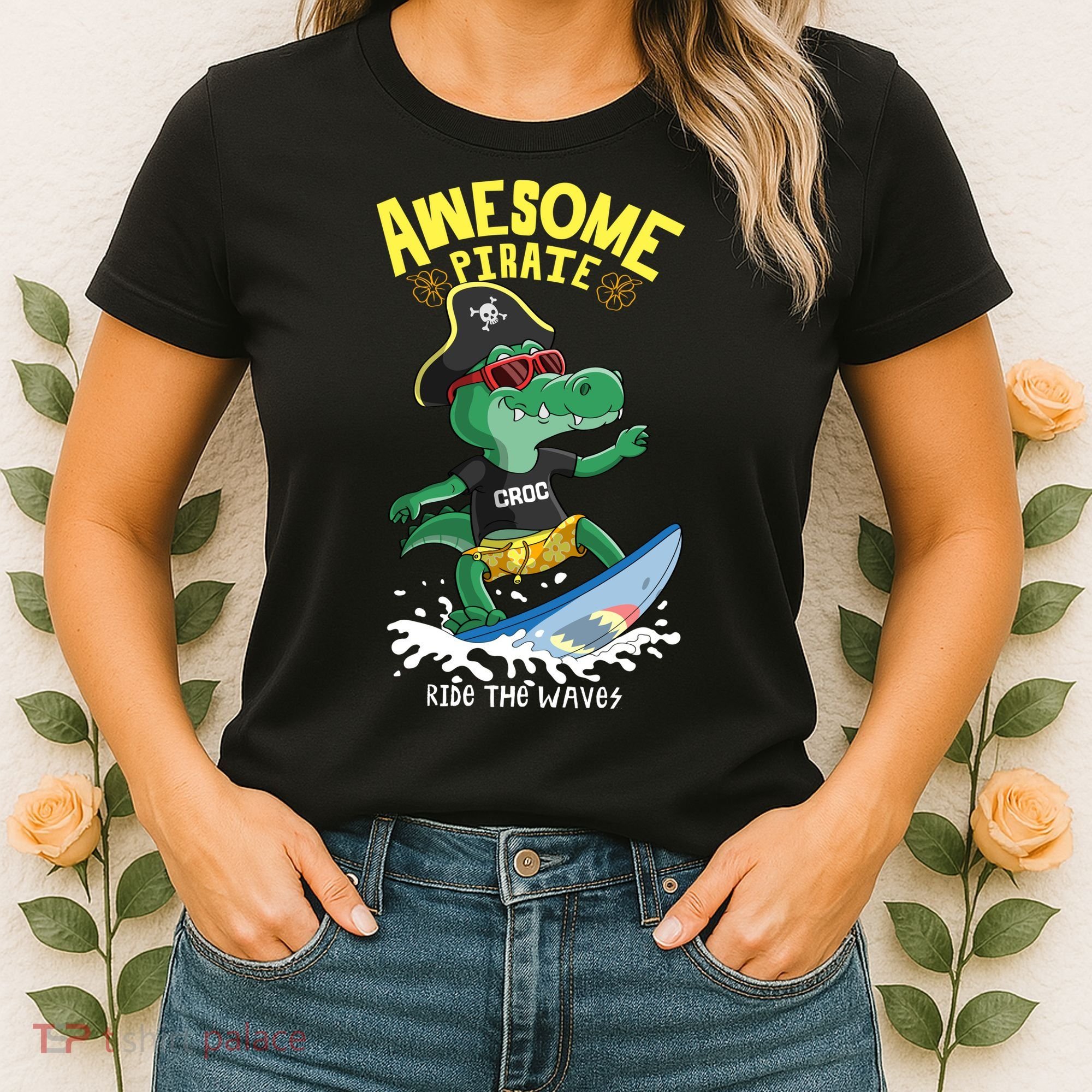Cool Crocodile Surfing Women's T-Shirt